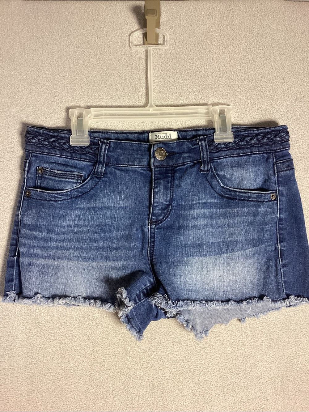 Mudd FLX Stretch Size 11 (31x2) Denim Shorts Raw Hem Juniors Y2K Daisy Dukes